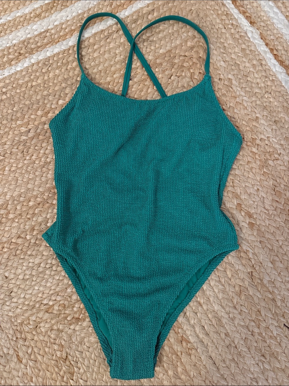 Girls' Teal Textured One-Piece Swimsuit - Classic Strappy Back